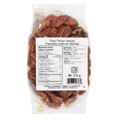 Johnvince Foods Pacanes crues en demies 210 g, 4,29 $/100g