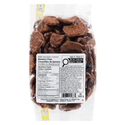 Johnvince Foods Chips de banane enrobées de chocolat au lait 300 g, 3,00 $/100g