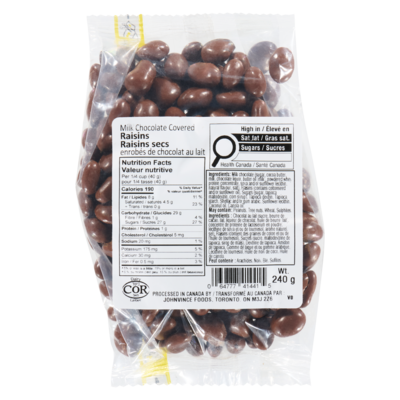 Johnvince Foods Milk Chocolate Covered Raisins 240 g, $3.75/100g