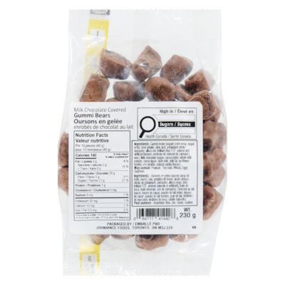 Johnvince Foods Milk Chocolate Covered Gummi Bears 230 g, $4.35/100g