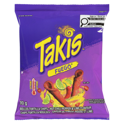 Takis Rolled Tortilla Chips Hot Chili Pepper And Lime Extreme 80 g, $2.49/100g