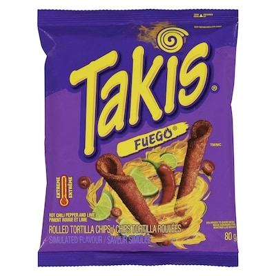 Takis Chips tortilla roulées piment rouge et lime extrême 80 g, 2,49 $/100g