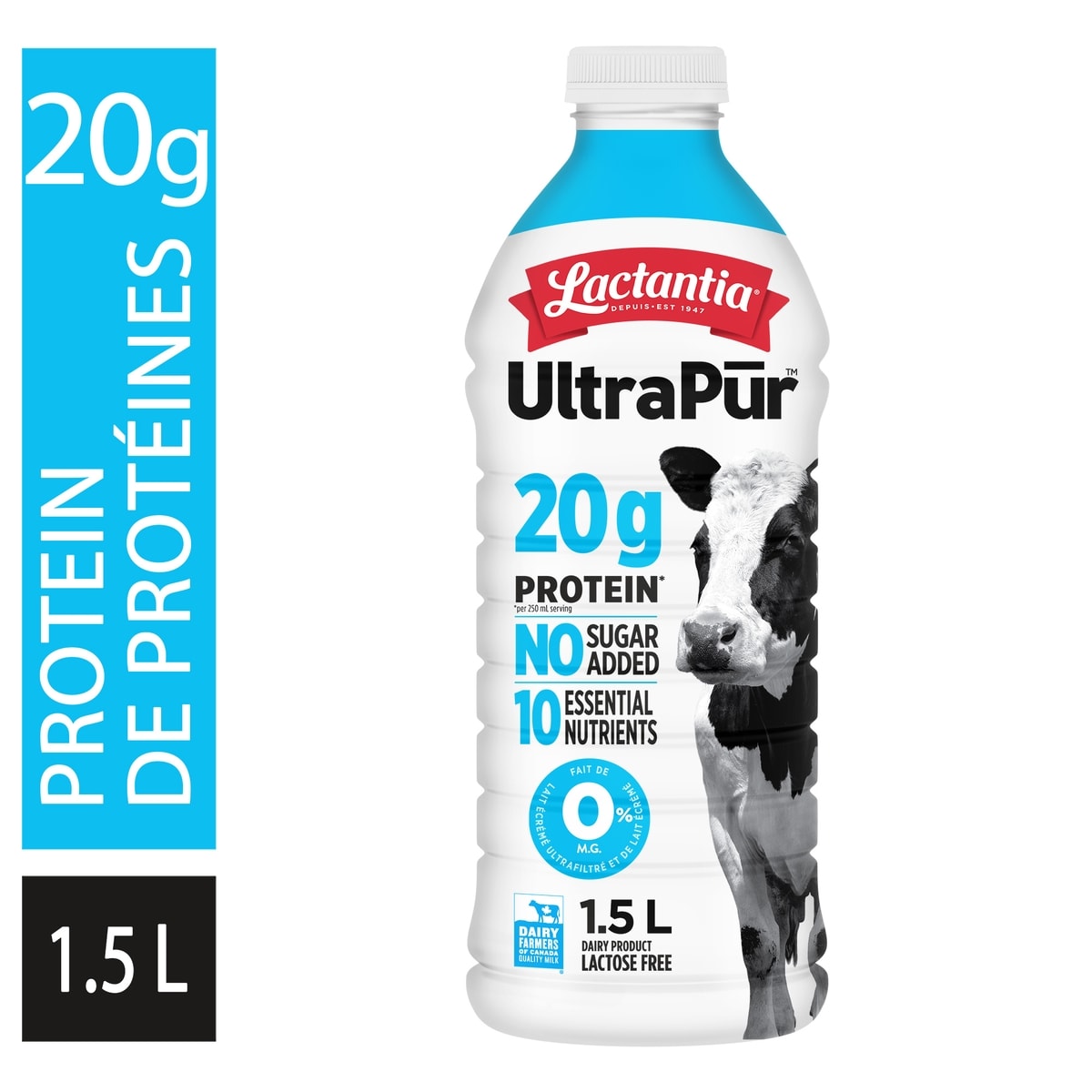 Lactantia Ultrapur lait ultrafiltré 20 g de protéines. 0 % 1.5 l, 0,43 $/100ml