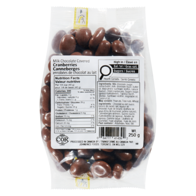 Johnvince Foods Milk Chocolate Covered Cranberries 250 g, $3.60/100g
