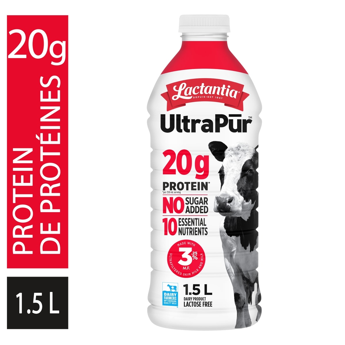 Lactantia Ultrapur lait ultrafiltré 20 g de protéines. 3.25 % 1.5 l, 0,43 $/100ml