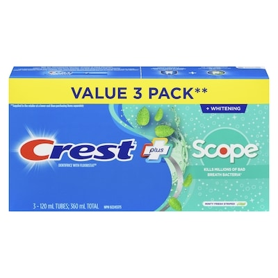 Crest Toothpaste + Scope Value Pack 360 ml, $3.47/100ml