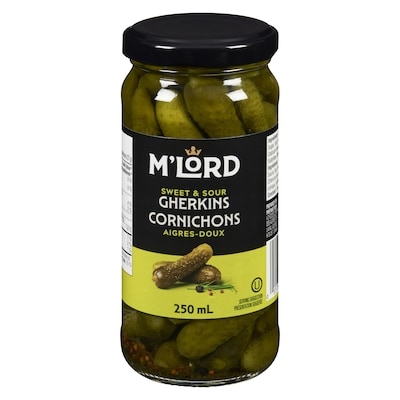 M'Lord Sweet & Sour Gherkins 250 ml, $2.00/100ml