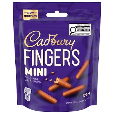 Cadbury Biscuits Mini Fingers Originaux biscuits à saveur de chocolat format bouchée 125 g, 3,99 $/100g