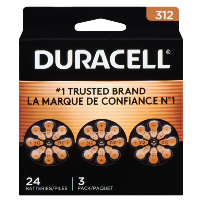 Duracell Piles zinc-air 1,45 v 312 24 ea, 1,29 $/1ch