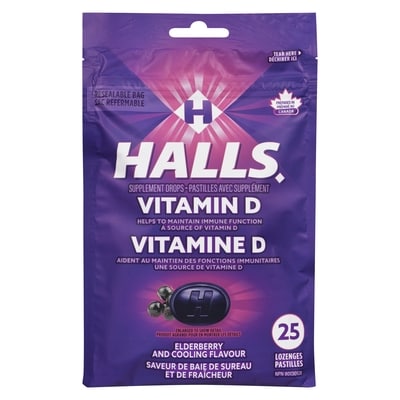 Halls Lozenges Supplement Drops Elderberry And Cooling Flavour 25 ea, $0.13/1ea