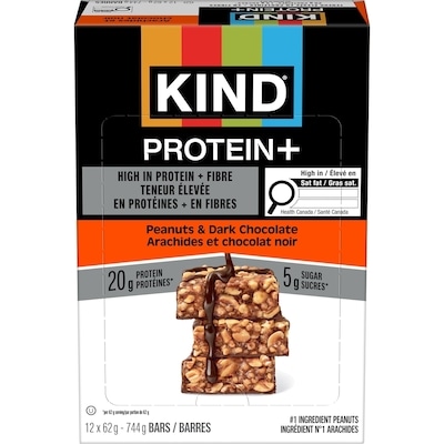 Kind Kind protein+ arachides et chocolat noir 12x62.0 g, 4,70 $/100g