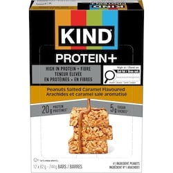 Kind Kind protein+ arachides et caramel salé aromatisé 12x62.0 g, 4,70 $/100g