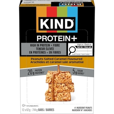 Kind Kind protein+ arachides et caramel salé aromatisé 12x62.0 g, 4,70 $/100g
