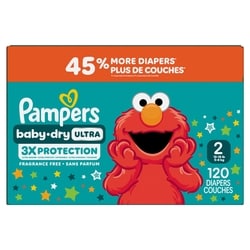 Pampers Baby Dry Ultra Diapers, Size 2 (12-18 lbs), 120 Count, Absorbent Disposable Diapers 120 ea, $0.43/1ea