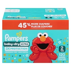 Pampers Baby Dry Ultra Diapers, Size 2 (12-18 lbs), 120 Count, Absorbent Disposable Diapers 120 ea, $0.28/1ea