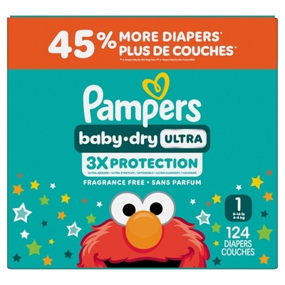 Pampers Baby Dry Ultra Diapers, Size 1 (8-14 lbs), 124 Count, Absorbent Disposable Diapers 124 ea, $0.42/1ea
