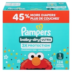Pampers Baby Dry Ultra Diapers, Size 1 (8-14 lbs), 124 Count, Absorbent Disposable Diapers 124 ea, $0.27/1ea