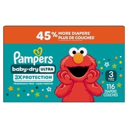 Pampers Couches Baby-Dry Ultra, couches jetables absorbantes, taille 3 (7,3 kg à 12,7 kg [16 lb à 28 lb]), 116 couches 116 ea, 0,45 $/1ch