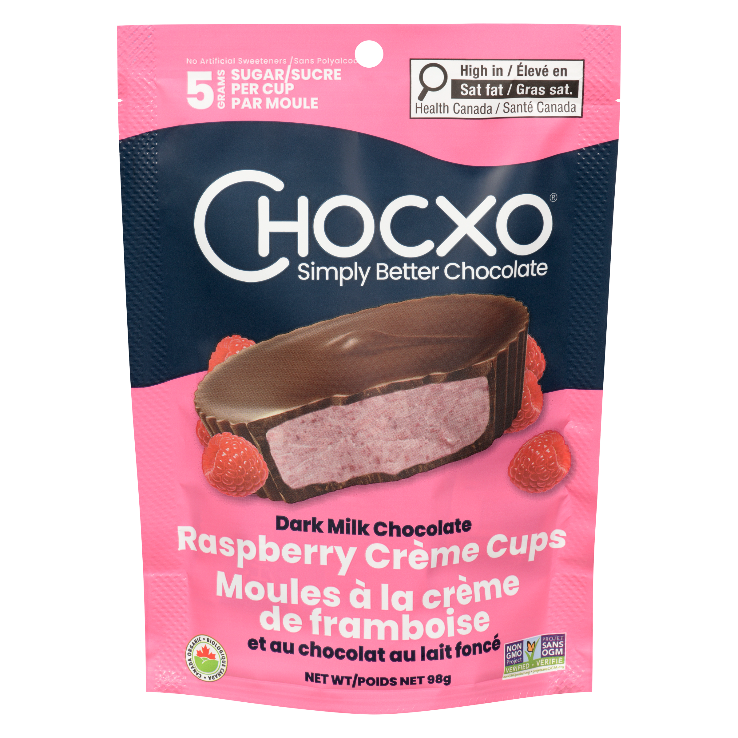ChocXO Dark Milk Chocolate Raspberry Crème Cups - 98 g | Zehrs
