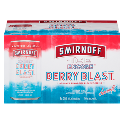 Smirnoff Boisson de malt alcoolisée de qualité supérieure berry blast édition limitée (Pièce d’identité requise au moment du ramassage) 6x355.0 ml, 0,75 $/100ml