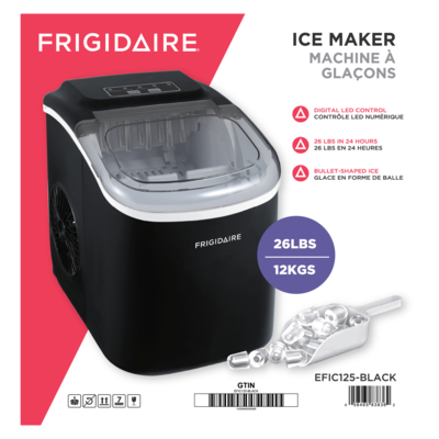 FRIGIDAIRE Ice Maker 26 Lbs Efic125, Black 1 ea, $149.00/1ea