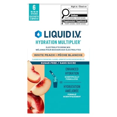 Liquid I.V Mélange pour boisson aux électrolytes pêche blanche 6 ea, 3,00 $/1ch