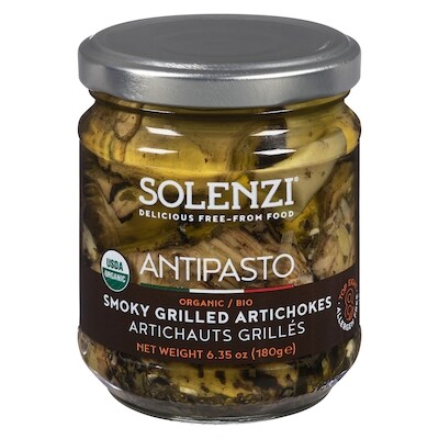 Solenzi Antipasto Organic Smoky Grilled Artichokes 180 g, $4.99/100g