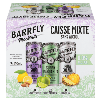 Barrfly Boissons pétillantes aromatisées avec arômes naturels caisse mixte 9x355.0 ml, 0,52 $/100ml