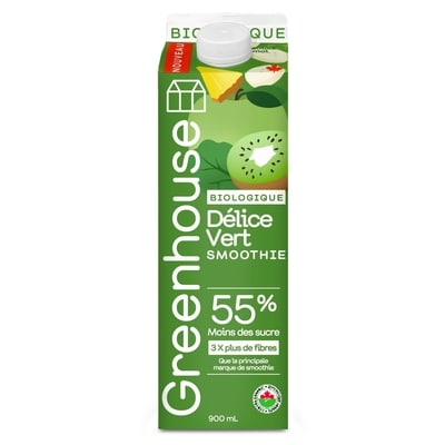 Greenhouse Smoothie vert biologique Délice vert, sans sucre ajouté 900 ml, 1,44 $/100ml