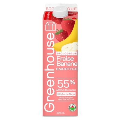 Greenhouse Smoothie aux fruits biologique fraise banane, sans sucre ajouté 900 ml, 1,44 $/100ml