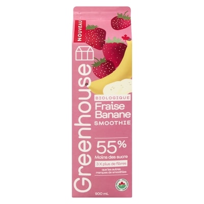 Greenhouse Smoothie biologique fraise banane 900 ml, 1,44 $/100ml