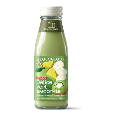 Greenhouse Smoothie vert biologique Délice vert, sans sucre ajouté 300 ml, 2,00 $/100ml