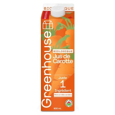 Greenhouse Jus de carotte biologique, juste 1 ingrédient 900 ml, 1,44 $/100ml