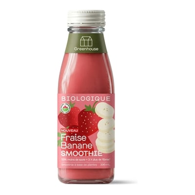 Greenhouse Smoothie aux fruits biologique fraise banane, sans sucre ajouté 300 ml, 2,00 $/100ml