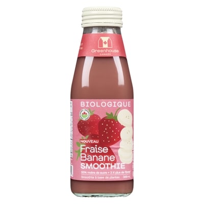 Greenhouse Smoothie à base de plantes biologique fraise banane smoothie 300 ml, 2,00 $/100ml