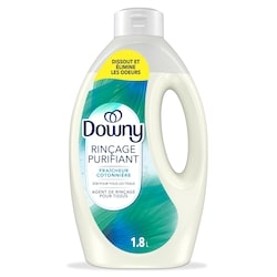 Downy Agent de rinçage purifiant , éliminateur d’odeurs pour la lessive, parfum Fraîcheur cotonnière, assouplissant textile et rince-bouche pour enlever les odeurs, combat les odeurs à la source, compatible avec les laveuses HE. 1.8 l, 1,22 $/100ml