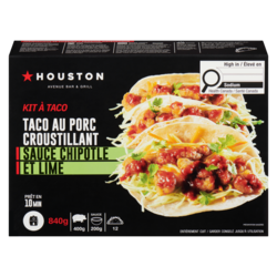 Houston Avenue Bar & Grill Kit à taco taco au porc croustillant sauce chipotle et lime 840 g, 2,38 $/100g