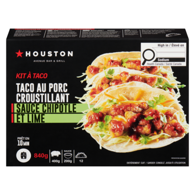 Houston Avenue Bar & Grill Kit à taco taco au porc croustillant sauce chipotle et lime 840 g, 2,38 $/100g