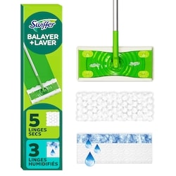 Swiffer Trousse de balai  Balayer et laver 2 en 1 Sec + humide pour nettoyer et balayer les planchers (1 balai, 5 linges secs Ultra résistants et 3 linges humides Ultra résistants) 1 ea, 19,99 $/1ch