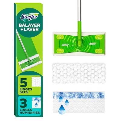 Swiffer Trousse de balai Balayer et laver 2 en 1 Sec + humide pour nettoyer et balayer les planchers (1 balai, 5 linges secs Ultra résistants et 3 linges humides Ultra résistants) 1 ea, 21,99 $/1ch