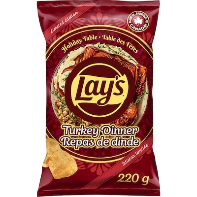 Lay's Turkey Dinner Potato Chips 220 g, $1.77/100g