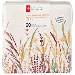 President's Choice 4 Ply Beverage Napkins 60 Pack - Botanical Scene 60 ea, $0.08/1ea