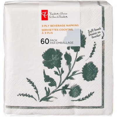 President's Choice 5 Ply Beverage Napkins 60 Pack - Floral 60 ea, $0.08/1ea