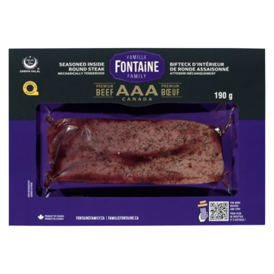 Famille Fontaine Bifteck de rond intérieur de bœuf assaisonné 190 g, 3,68 $/100g