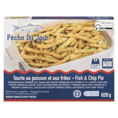 PECHE DU JOUR Tourte au poisson et aux frites 620 g, 2,42 $/100g