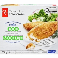 President's Choice Breaded Wild Cod Fillets 550 g, $2.73/100g