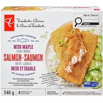 President's Choice Miso Maple Flavour Breaded Salmon Fillets 540 g, $2.78/100g