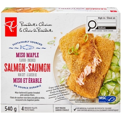 le Choix du Président Filets de saumon panés saveur miso et érable 540 g, 2,78 $/100g