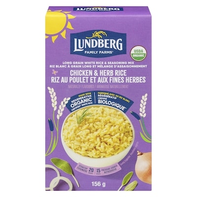 Lundberg Long Grain White Rice & Seasoning Mix Chicken & Herb Rice 156 g, $3.52/100g