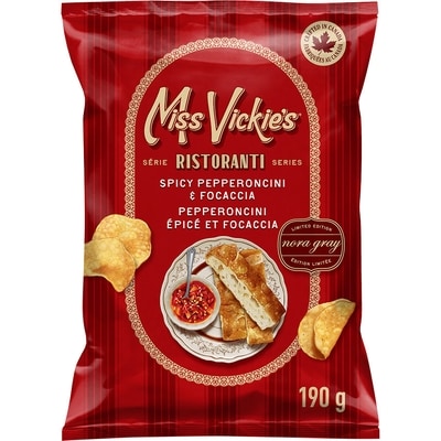 Miss Vickies Spicy Pepperoncini & Focaccia Flavour Kettle Cooked Potato Chips 190 g, $2.89/100g